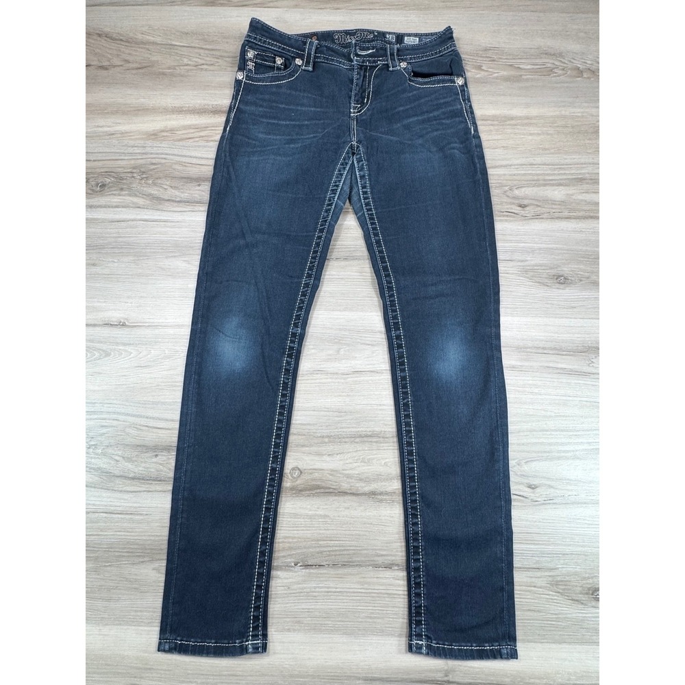 Miss Me Womens Mid Rise Skinny Jeans Dark Wash Contrast Stitch ME8060S2R Size 28
